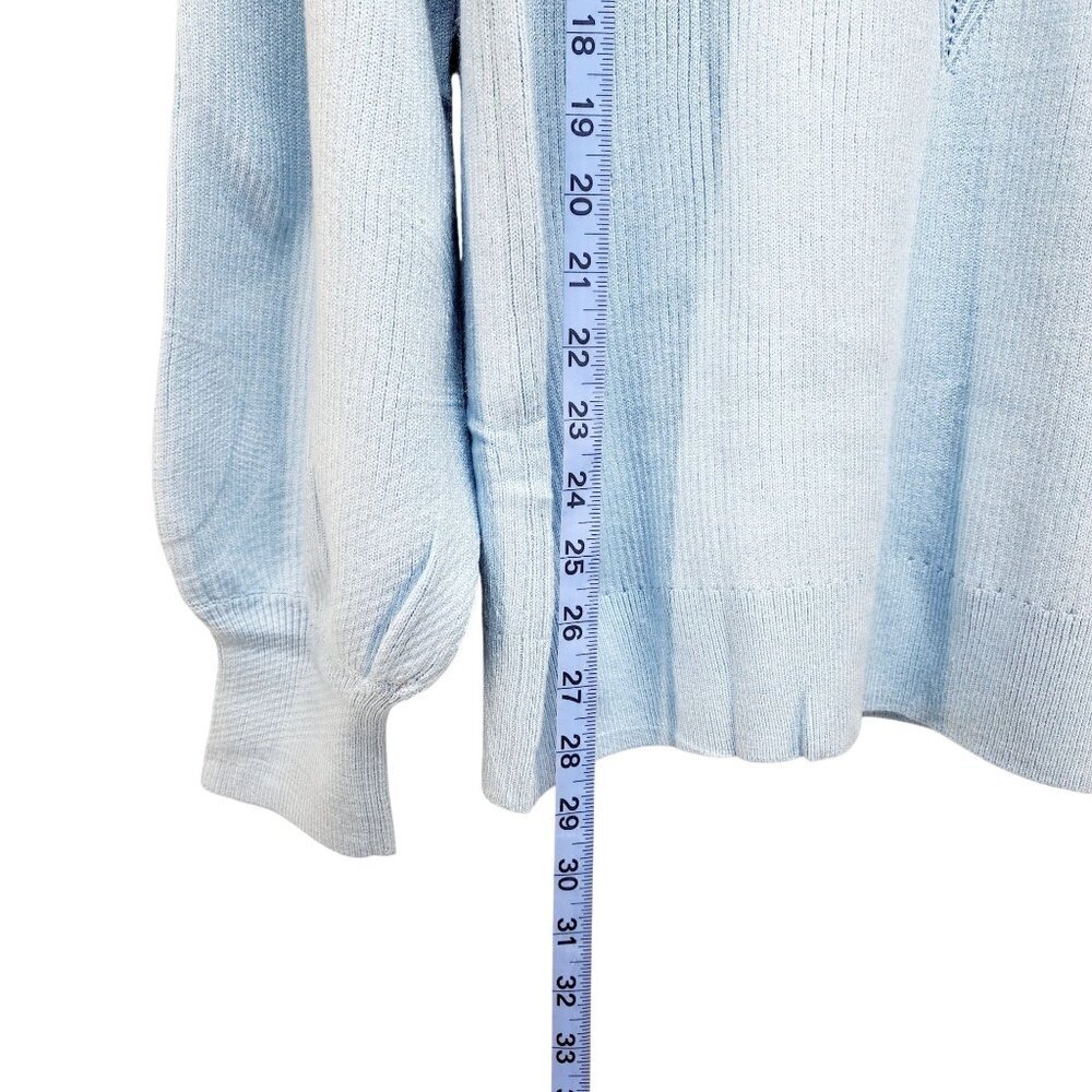 Light Blue Knitted Pullover Sweater Womens Size 2XL Ribbed Pattern Puff Sleeves - Picture 5 of 12